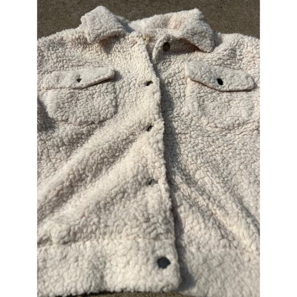 New Mystree Jacket Women Sz Small Cream Fleece Collared Long Sleeve Snap Button - Picture 2 of 8